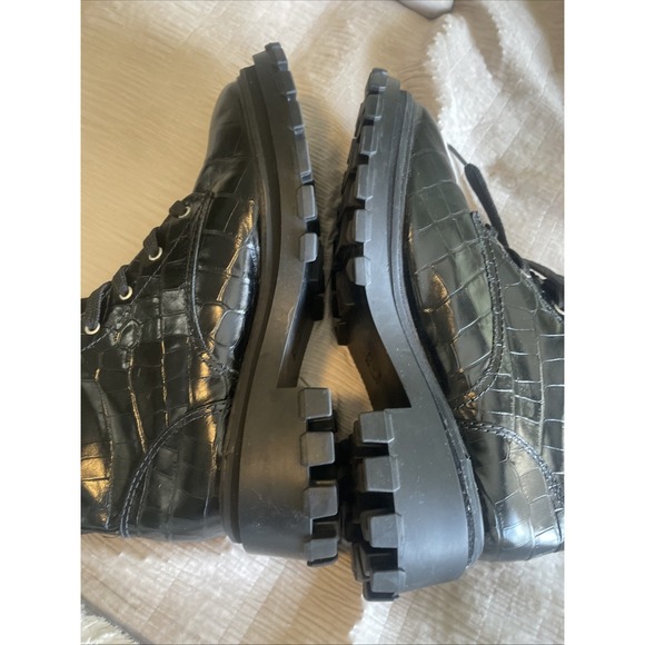 Schutz Orly Leather Croc Boots Black Lug Rubber Sole Combat Lace‎ Up Sz 11  Goth - Picture 5 of 9